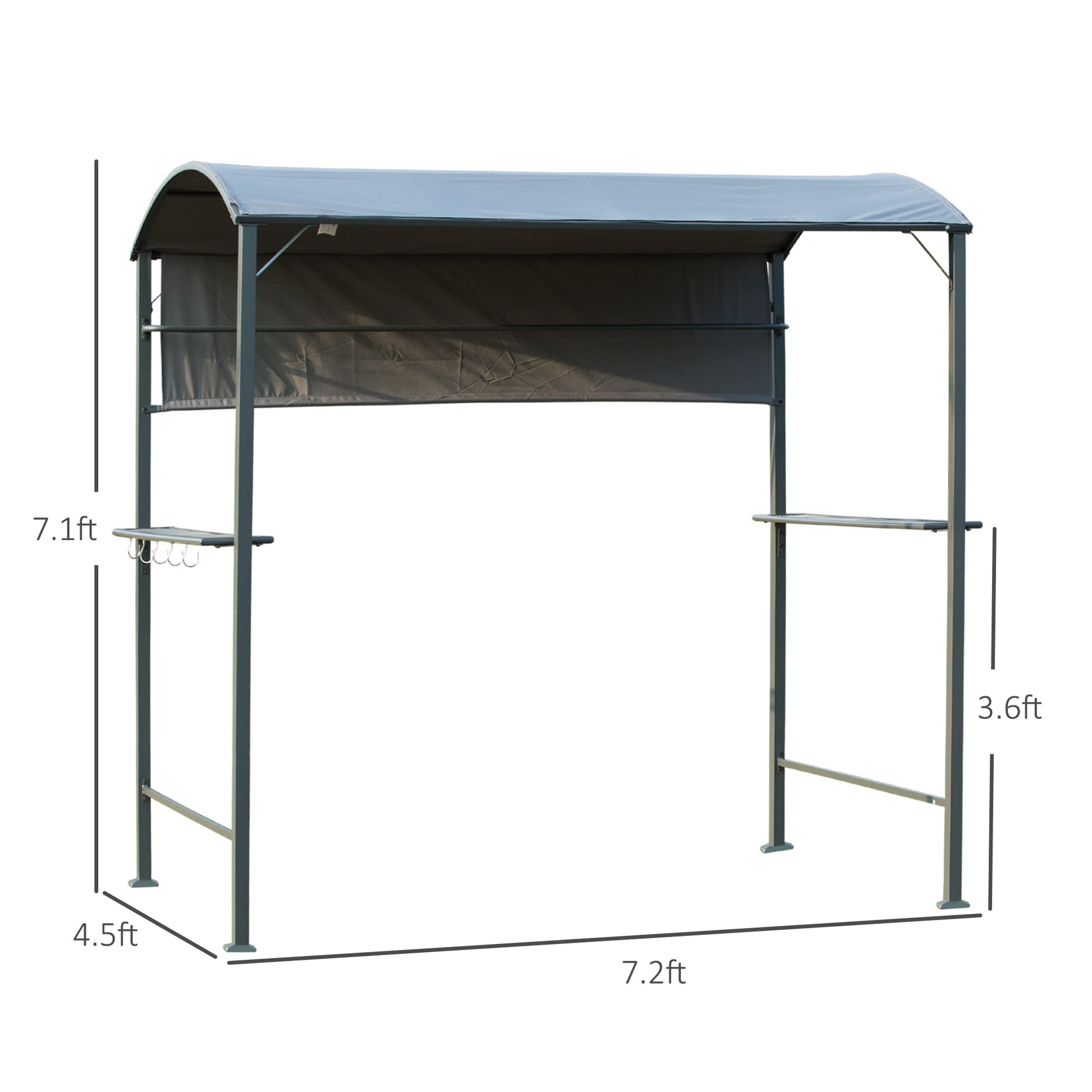 Outsunny 7FT Grill Gazebo BBQ Canopy with Sun Shade Panel Side Awning, 2 Exterior Serving Shelves, 5 Hooks for Patio Lawn Backyard - WoodArtSupply