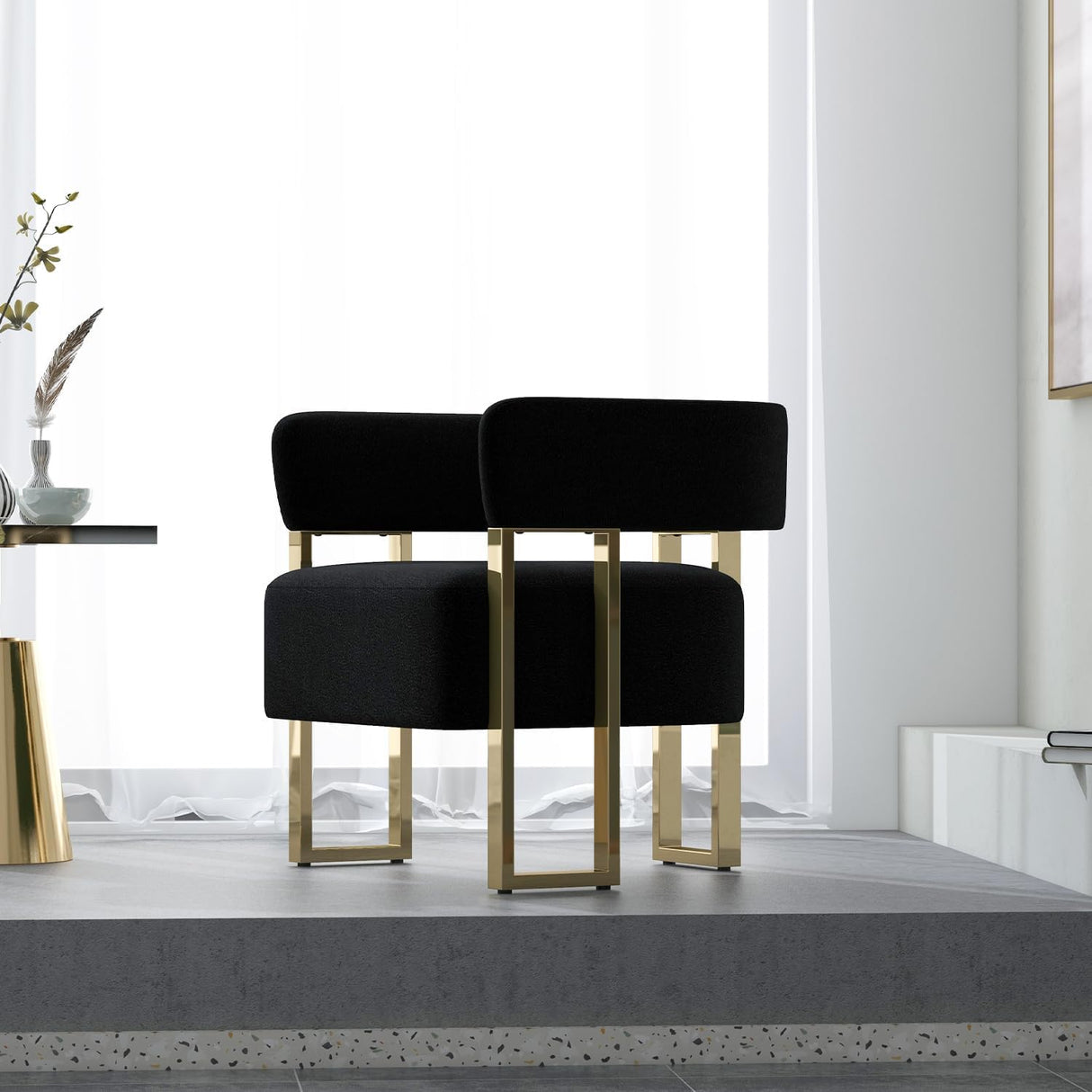 AODAILIHB Mid Century Sherpa Boucle Accent Chair Set of 2, Modern Upholstered Armchair Black Bucket Chair Comfy Side Chair Arm Chairs for Living Room, Office, Club, Reading Nook (2, Black) AODAILIHB