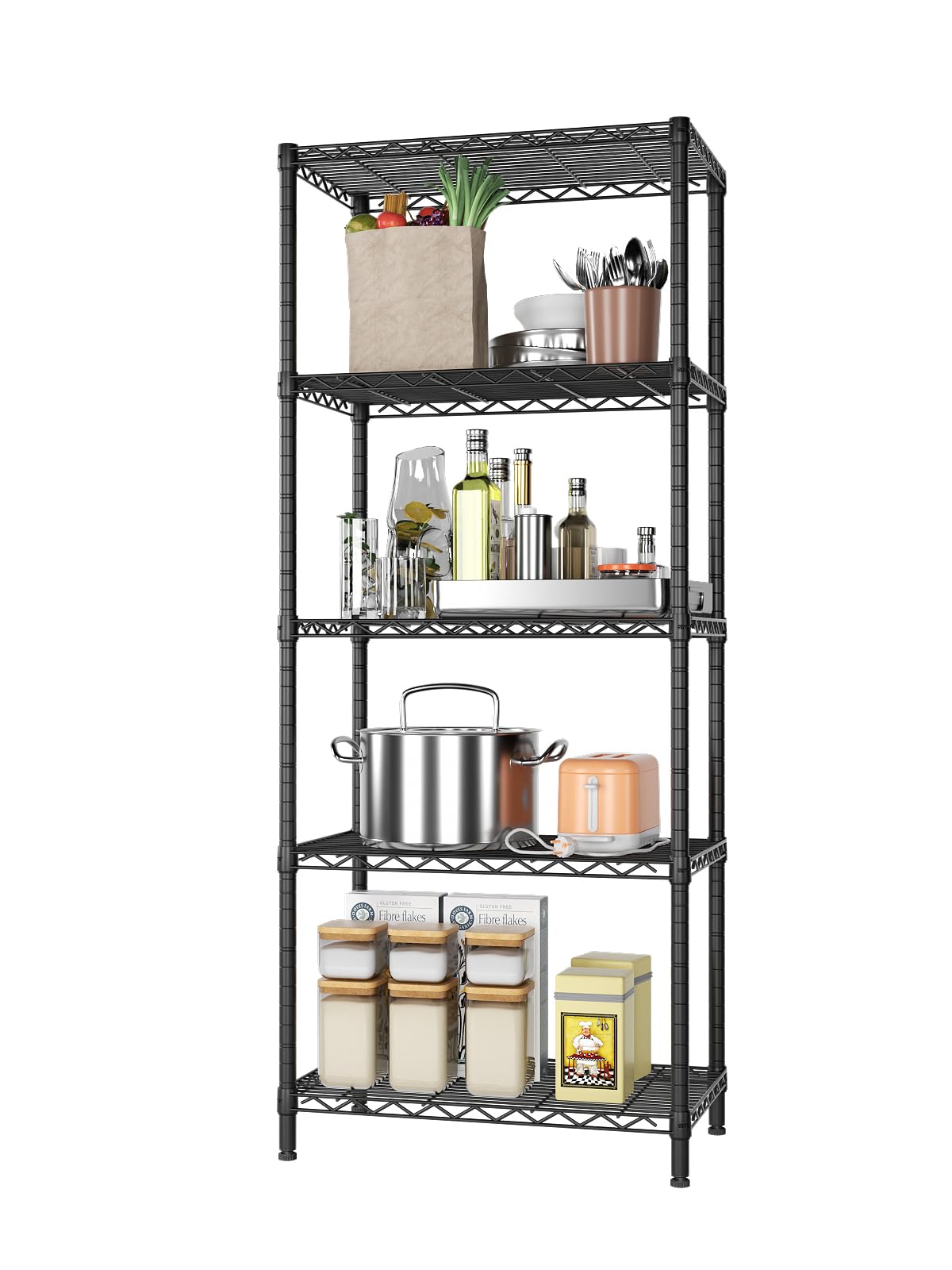 SINGAYE 5 Tier Storage Rack Wire Shelving Unit Storage Shelves Metal for Kitchen Laundry Pantry Closet 1000 Lbs Capacity 23.6" L x 14" W x 59.1" H Black