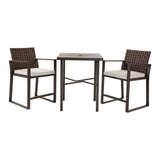 Grand patio 3-Piece Outdoor Counter Height Bar Set with Wood Grain Texture Leather-Look Wicker Bar Set with Market Umbrella Hole Furniture for Patio, Balcony, Garden - Brown Grand patio