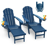 GREENVINES Adirondack-Chairs-with-Ottoman | Set of 2 | Folding | Retractable-Footrest | HDPE Plastic | All Weather Fire Pit Chair | Cup Holders | Blue | for Outdoor Poolside GREENVINES