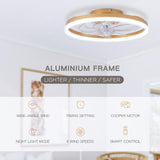 STERREN Modern Gold Ceiling Fans with Lights,20" Dimmable Flush Mount Low Profile Ceiling Fans with Remote Control,Indoor Smart Ceiling Fan with Light for Bedroom STERREN