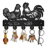 MAYJOYDIY Rooster Hen Coat Hooks Wall Mount Wood Farmhouse Animal Mushroom Key Holder for Wall 11.8×7.9inch Decorative Key Rack 5 Alloy Hooks for Gift Hallway Entryway Kitchen Farm Decor MAYJOYDIY