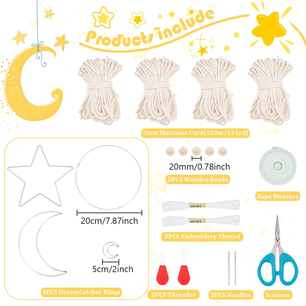 BEUNITONE Macrame Kits for Adults Beginners Easy 3 Set Moon Star Craft Kits DIY Dream Catcher Kit with Instructions Video Macrame Wall Hanging Supplies Dream Catcher Kit for Room Wall Decoration BEUNITONE