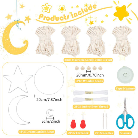 BEUNITONE Macrame Kits for Adults Beginners Easy 3 Set Moon Star Craft Kits DIY Dream Catcher Kit with Instructions Video Macrame Wall Hanging Supplies Dream Catcher Kit for Room Wall Decoration BEUNITONE