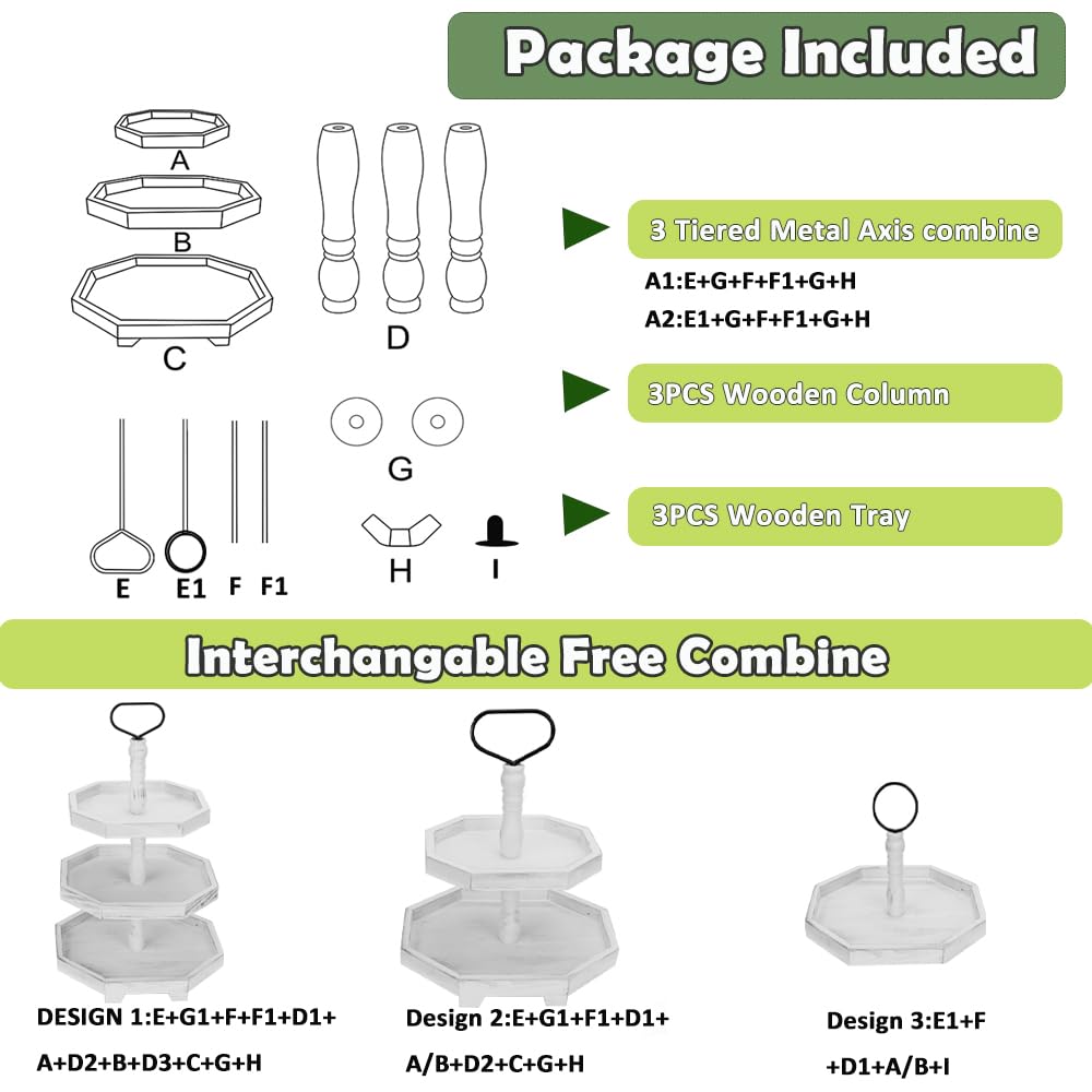 3 Tiered Tray Stand White Tier Serving Tray, Three Decorative Trays, Wooden Cupcake Stand 3 Tiered Farmhouse Tray for Home Decor(L 13.8” W 12.5” H 21.8”) MRPAPA