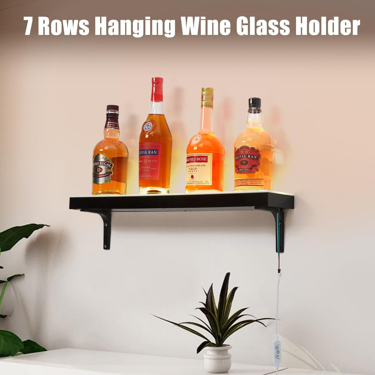 GarveeTech LED Lighted Liquor Bottle Display Shelf - 1-Step, 24-Inch, Remote & App Control, Acrylic with Wine Holder Slots, Multi Functional Wine Rack GarveeTech