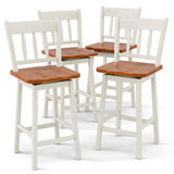 COSTWAY 24.5 Inch Ergonomic White Bar Stools Set of 4 with 360° Swivel & Footrest COSTWAY