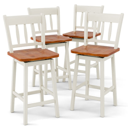 COSTWAY 24.5 Inch Ergonomic White Bar Stools Set of 4 with 360° Swivel & Footrest - WoodArtSupply