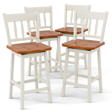 COSTWAY 24.5 Inch Ergonomic White Bar Stools Set of 4 with 360° Swivel & Footrest COSTWAY