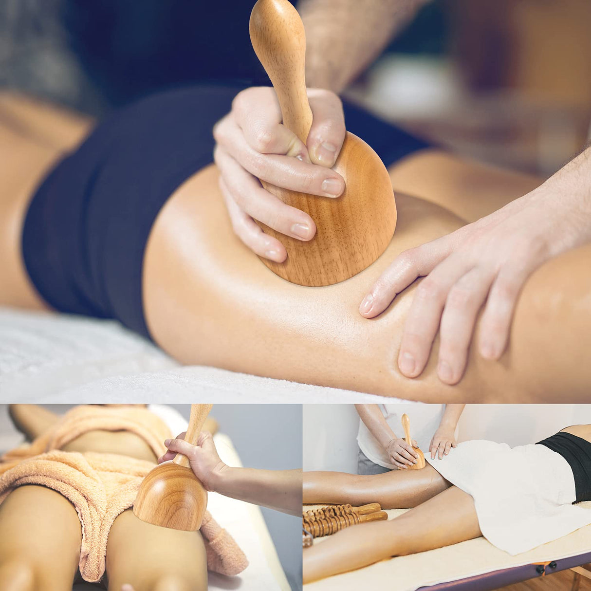 JUNRA 4 PCS Wood Therapy Massage Tools, Lymphatic Drainage Massager Maderoterapia Kit Wood Therapy Tools for Body Shaping Sculpting JUNRA