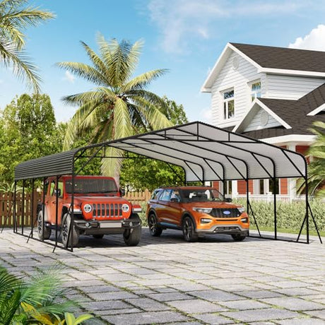 GarveeTech Metal Carport, 20x25 FT Outdoor Carport Canopy with Reinforced Base and Galvanized Steel Roof, Heavy Duty Garage Car Shelter Shade for SUV, Truck, Boats GarveeTech