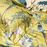 mixinni Garden Style Cotton Flowers and Birds Pattern Printed Duvet Cover Reversible Design Peacock Blue 3 Piece Bedding Duvet Set with Zipper Closure, Perfect for Him and Her-Queen Size mixinni