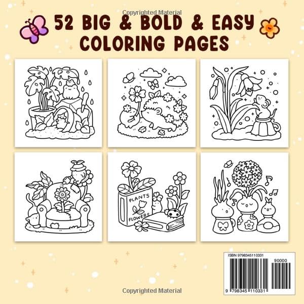 Into Gardens: Bold & Easy Coloring Book Featuring Plants, Flowers, and Cute Animals for Adults and Teens