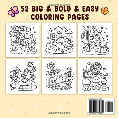 Into Gardens: Bold & Easy Coloring Book Featuring Plants, Flowers, and Cute Animals for Adults and Teens