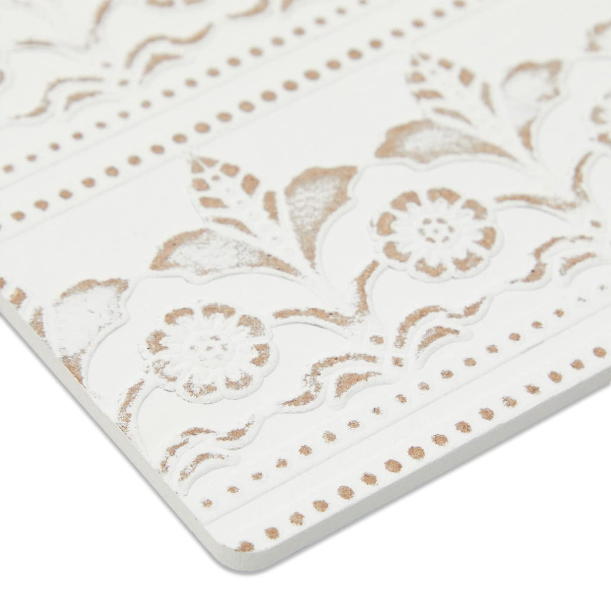 Juvale Set of 6 White Wooden Coasters with Holder for Drinks, Coffee Table, and Floral Farmhouse Decor (3.8 Inches) Juvale