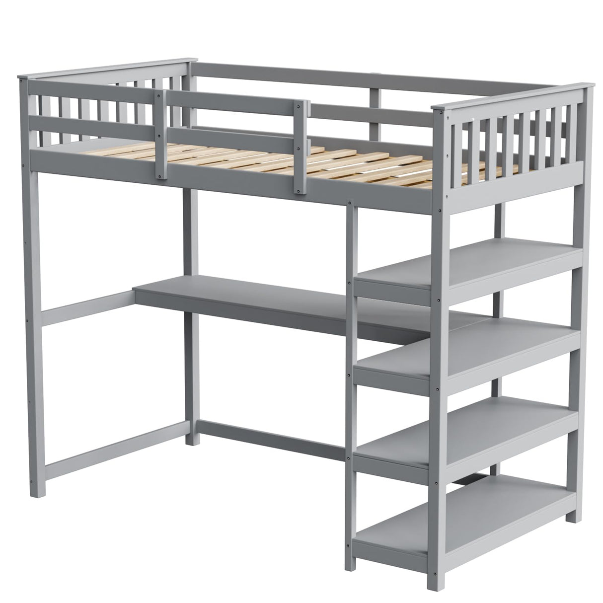 JOYMOR Bunk Bed with Desk and 4-Layer Shelves, Loft Bed Twin Size with Under Desk and Bookcase Storage, Twin Bed Frame for Kids, Adults& Young Teens JOYMOR