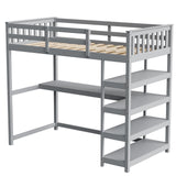 JOYMOR Bunk Bed with Desk and 4-Layer Shelves, Loft Bed Twin Size with Under Desk and Bookcase Storage, Twin Bed Frame for Kids, Adults& Young Teens JOYMOR
