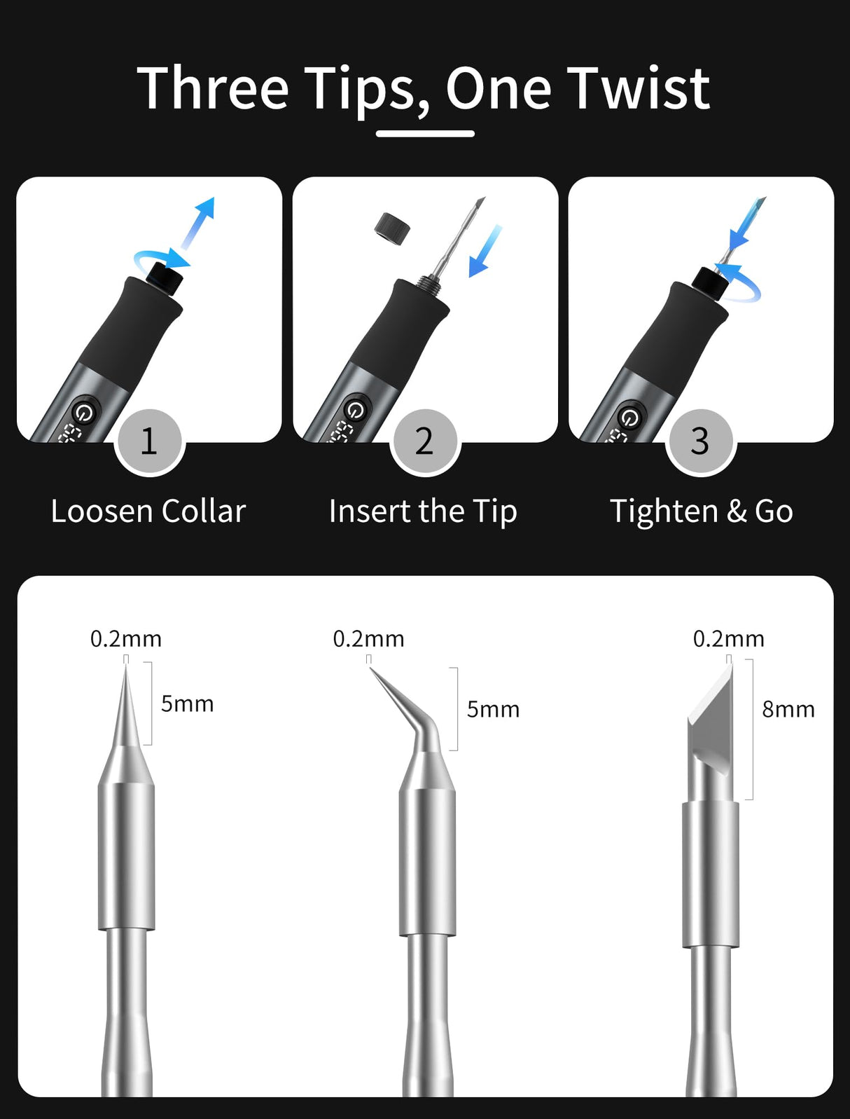 Cordless Soldering Iron Kit - 12s Rapid Heat USB-C Portable Rechargeable Soldering Iron with LED Screen, Gravity Sensor, 3 C210 Tips & Metal Stand for Electronics Repair, DIY Euiivnt