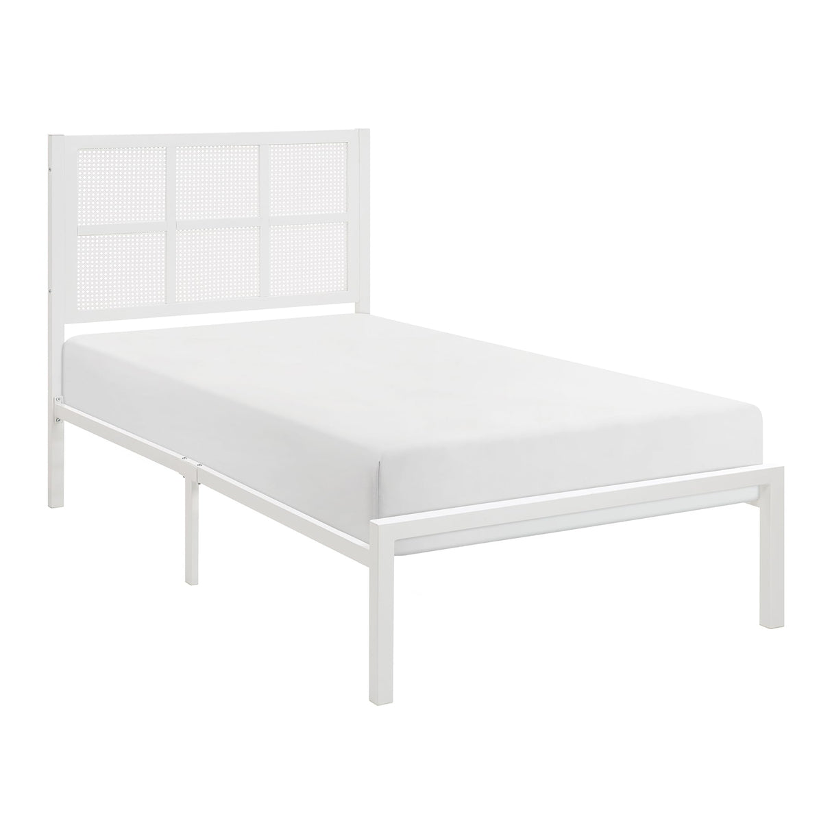 Lexicon Metal Bed Frame with Rattan Headboard, Metal Platform Bed with Strong Metal Slat Support Under Bed Storage, Boho Faux Cane Bed, Mattress Foundation No Box Spring Needed, Twin Bed, White Lexicon