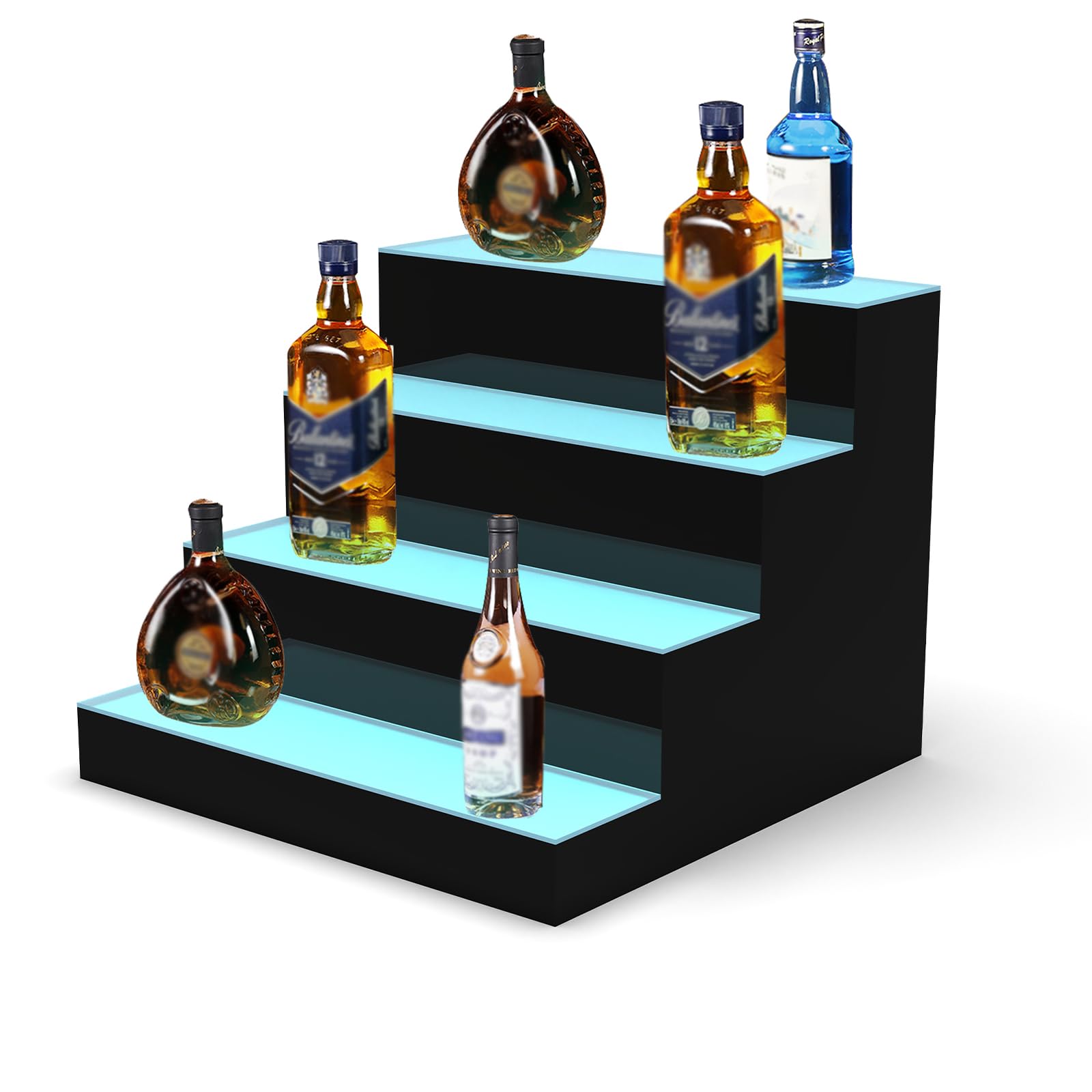 MESAILUP Acrylic LED Liquor Bottle Display Shelf 16 Inch 4 Step Detachable Acrylic Lighted Bar Shelf with RF Remote Controller for Home Commercial Bar Countertop Display Stand (4Tier,16 inch) - WoodArtSupply