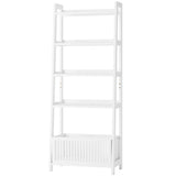 Bamjoy White Bamboo Shelf, Ladder Bookshelf with Storage, Display Shelf Tall Bookshelf Bookcase with Basket for Home Office, 66" H Bamjoy