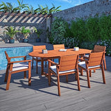 Amazonia Nelson 7-Piece Outdoor Oval Extendable Dining Table Set | Eucalyptus Wood | Ideal for Patio and Indoors Amazonia
