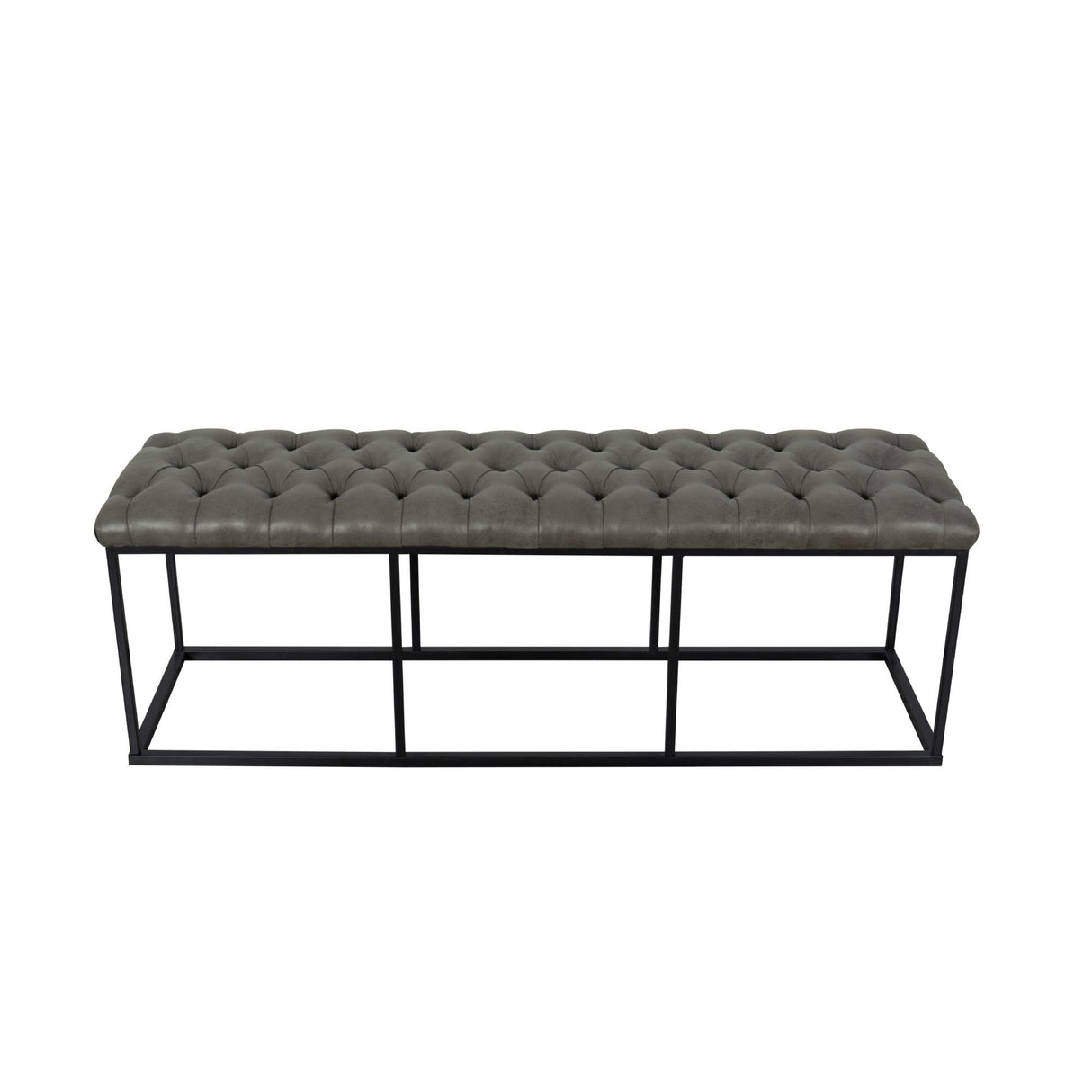 HomePop Upholstered Button Tufted Decorative Bench with Metal Base, Gray Faux Leather HomePop