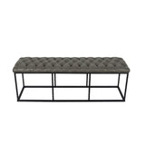 HomePop Upholstered Button Tufted Decorative Bench with Metal Base, Gray Faux Leather HomePop