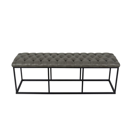 HomePop Upholstered Button Tufted Decorative Bench with Metal Base, Gray Faux Leather HomePop