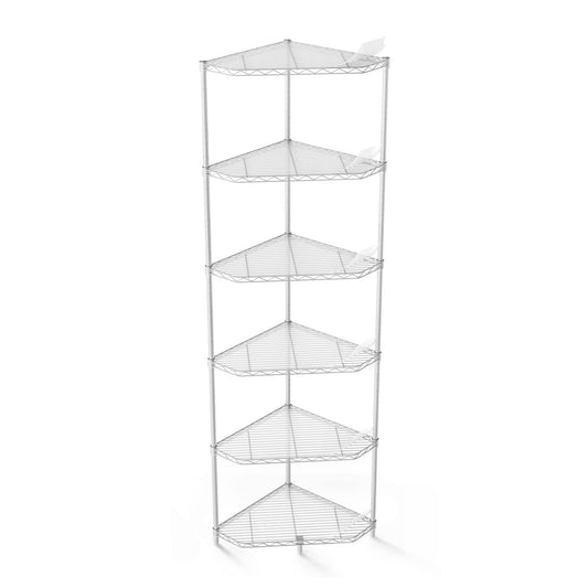 6 Tier NSF Metal Corner Shelf Wire Shelving Unit, 600lbs Capacity Heavy Duty Adjustable Pentagonal Storage Rack with Shelf Liners for Kitchen Garage Office Etc Room Corner, 72"H x 20"L x 20"D - White