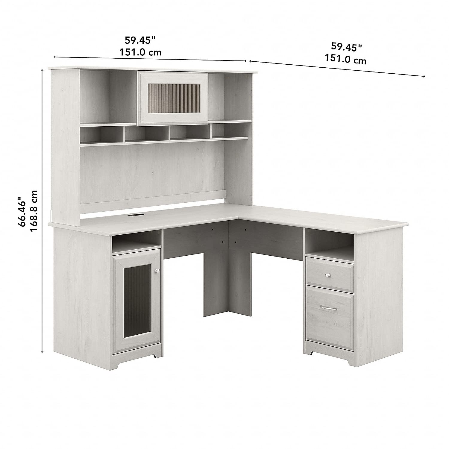 Bush Furniture Cabot L Shaped Desk with Hutch | Corner Desk with Storage for Home Office in Linen White Oak | 60W L Shaped Computer Desk - WoodArtSupply