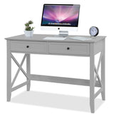 Lewahom Computer Desk with 2 Drawers, Elegant Home Office Writing Study Desk with Storage, Modern Simple Vanity Desk Console Table for Living Room, Grey Lewahom