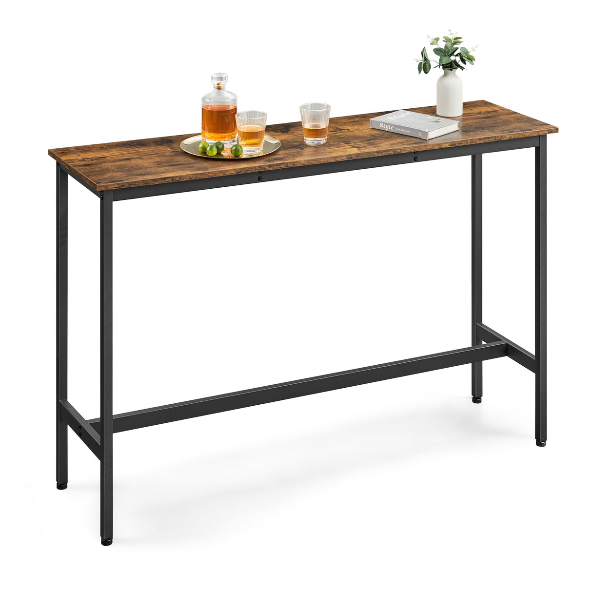 VASAGLE Bar Table, Narrow Long Bar Table, Kitchen Dining Table, High Pub Table, Sturdy Metal Frame, Industrial Design, 15.7 x 55.1 x 35.4 Inches, Rustic Brown and Ink Black ULBT140B01 VASAGLE