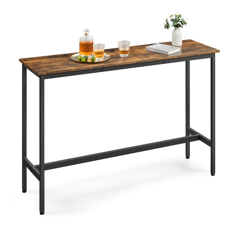 VASAGLE Bar Table, Narrow Long Bar Table, Kitchen Dining Table, High Pub Table, Sturdy Metal Frame, Industrial Design, 15.7 x 55.1 x 35.4 Inches, Rustic Brown and Ink Black ULBT140B01 VASAGLE