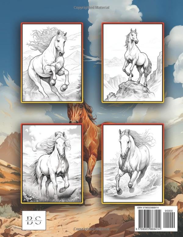 Horse Coloring Book: 50 Designs for Kids and Adults - Stress Relief, Anxiety, and Relaxing Activity Book with Horses and Ponies WoodArtSupply