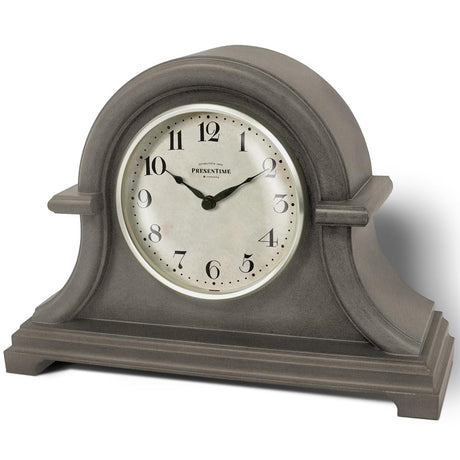 Presentime & Co. Mantel Clock Vintage Farmhouse Series, Napoleon Desk & Shelf Clock, 13 x 10 inch, Domed Lens, Quartz Movement, ABS Plastic Case, Gray Oak Finish (Home/Tabletop Decoration) Presentime
