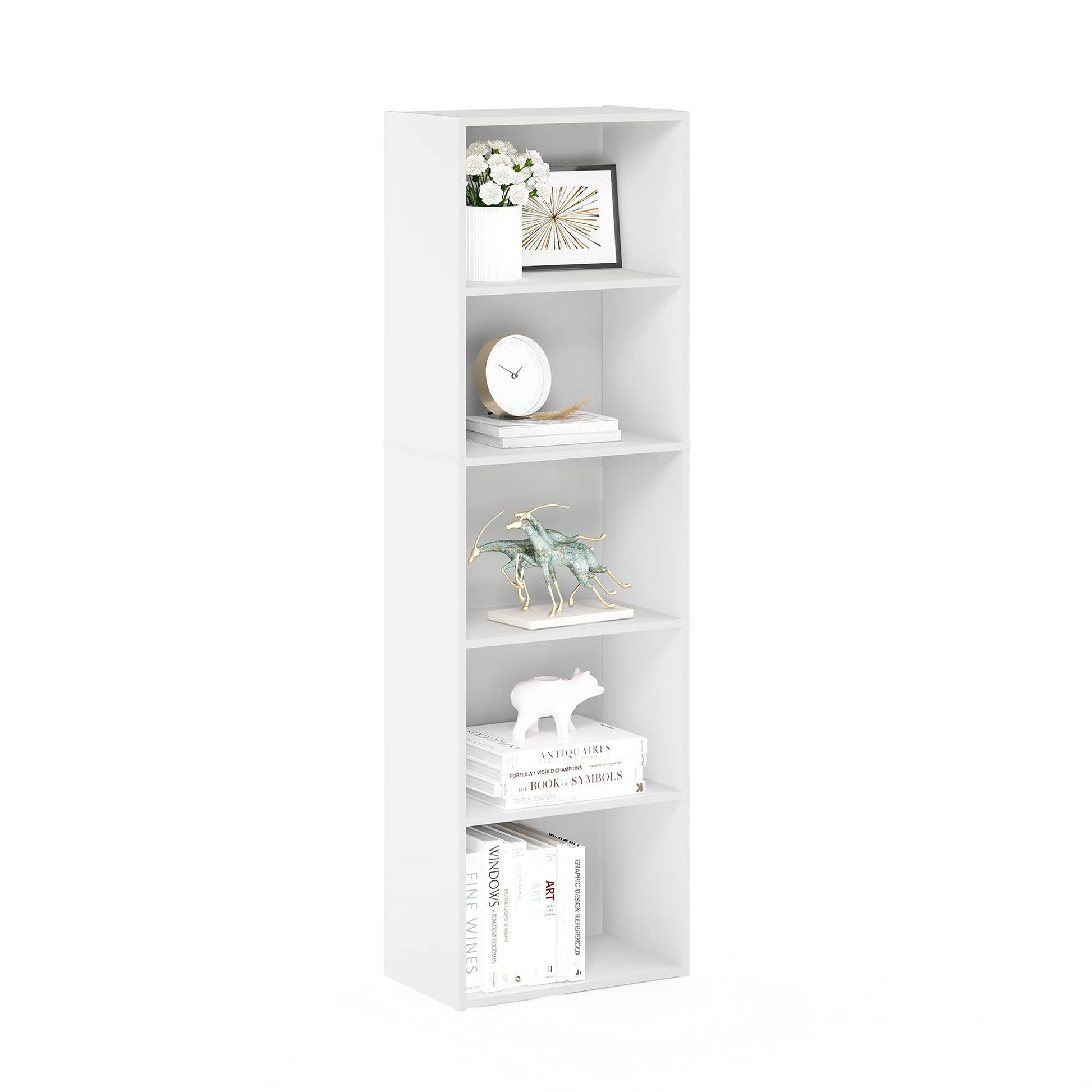 Furinno Luder Bookcase / Book / Storage , 5-Tier, White - WoodArtSupply