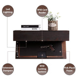 LAPTAIN Husband Gift-Rustic Floating Shelf with Hidden Compartment for Gun Storage, Wall Shelves for Living Room Décor, Wooden Concealment Shelf, RFID Lock, Espresso LAPTAIN
