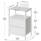 HOOBRO Nightstand with Charging Station, Bedside Table with LED Lights and 2 Fabric Drawers, End Table with 2 AC Outlets and USB Port, Small Night Stand for Bedroom, White WT118UDBZ01 HOOBRO