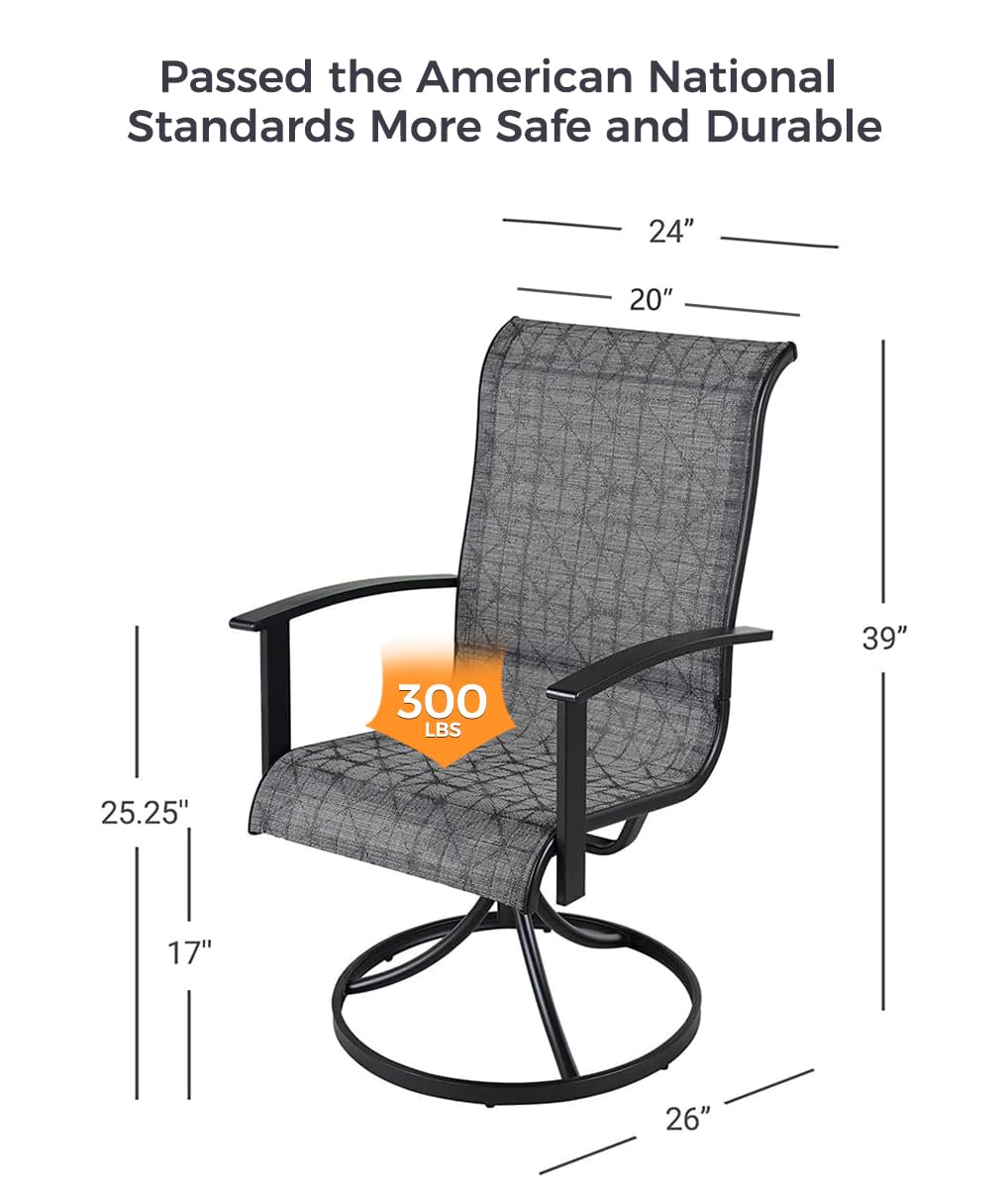 Grand patio 5-Piece Outdoor Furniture Conversation Sets with 32 Inch CSA Approved 40000 BTU Heat Propane Gas Fire Pit Table Outdoor Swivel Rocking Chair 4-Piece Black & Grey Plaid Dining Chair Set Grand patio