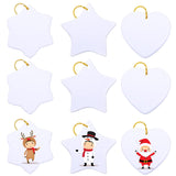 6 Pieces Sublimation Ceramic Ornament Blanks Christmas Snowflake Ceramic Ornament with Golden Ribbon Heart Hanging Decorations Personalized Sublimation Pendant for Crafting DIY Christmas Tree Decor WILLBOND