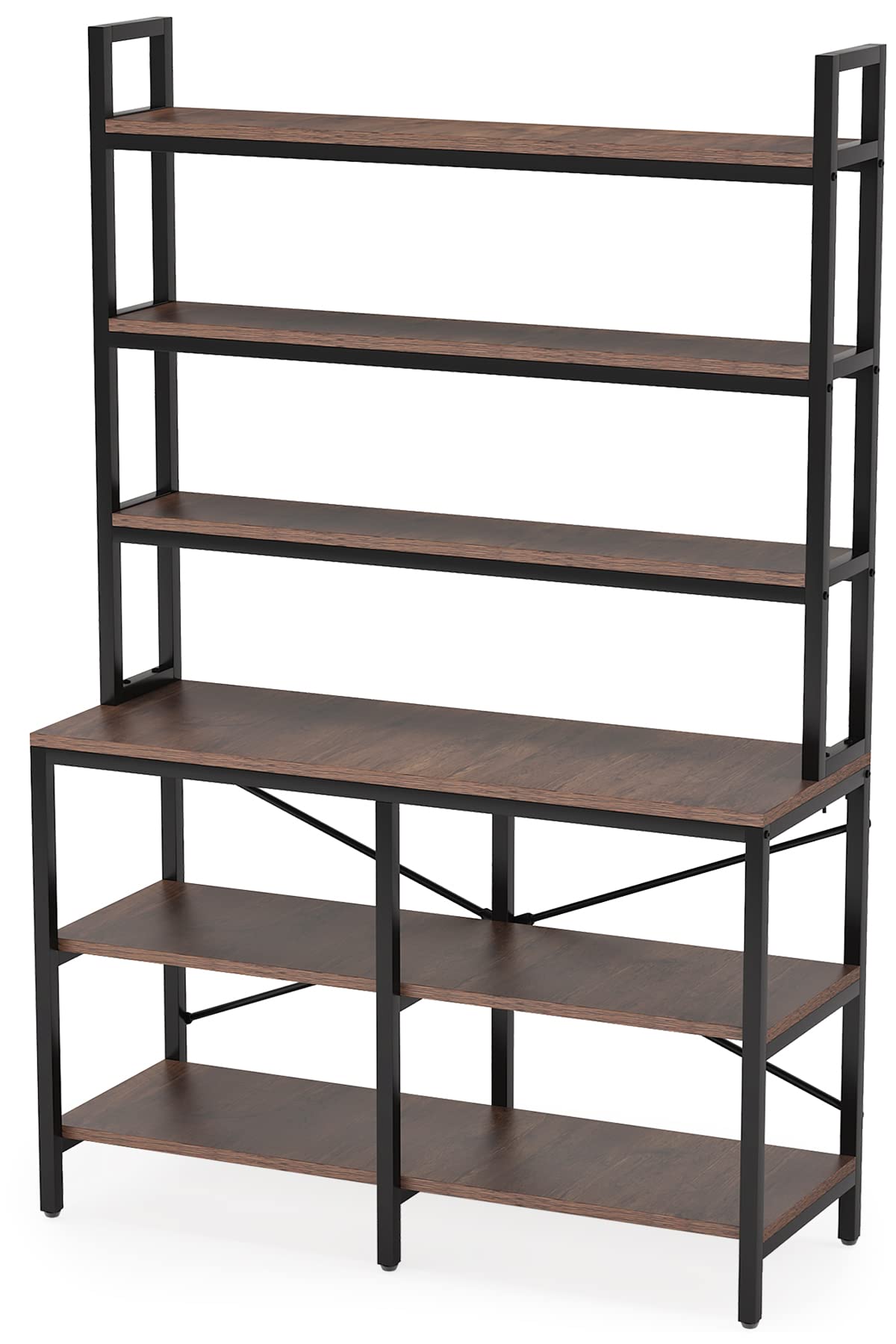 Tribesigns Rustic Brown 6-Tier Industrial Bookshelf with Open Shelves and X-Shaped Frame - WoodArtSupply