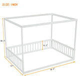 Full Size Canopy Bed Frame with Guardrails for Kids,Floor Bed Full with Four Poster Design,Kids Montessori Floor Bed,Wood Canopy Bed Frame for Girls,Boys(Full,White) Bellemave