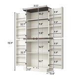 Hlivelood Farmhouse Kitchen Pantry Cabinet, 71" Tall Storage Cabinet with Adjustable Shelves & 4 Barn Doors & Drawer, Rustic Wood Cupboard for Kitchen, Dining Room, Living Room, White Hlivelood