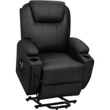 Flamaker Power Lift Recliner Chair PU Leather with Massage for Elderly Ergonomic Lounge Chair Classic Single Sofa with 2 Cup Holders Side Pockets Home Theater Seat (Leather, Light Black) Flamaker