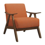 Lexicon Mid Century Modern Accent Chair with Solid Wood Frame in Walnut Finish, Upholstered Living Room Lounge Arm Chair, Thick and Comfy Innerspring Seat Cushion, Linen-Look Fabric, Orange Lexicon