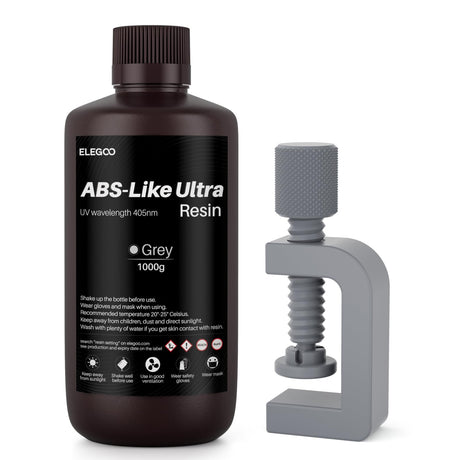ELEGOO ABS-Like Resin Ultra, Fast UV Curing Photopolymer 3D Printer Resin, High Flexibility, High Hardness, High Precision for Saturn Mars MSLA SLA DLP 3D Printers, 1000G Grey ELEGOO