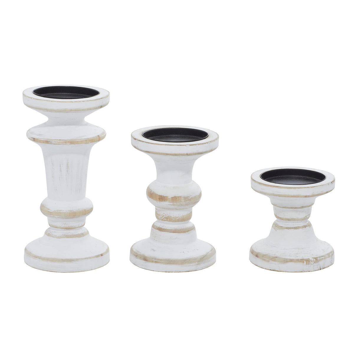Deco 79 Wood Decorative Candle Holder Candle Stand, Set of 3 Candlestick Holder 8", 6", 4"H, White Deco 79