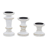 Deco 79 Wood Decorative Candle Holder Candle Stand, Set of 3 Candlestick Holder 8", 6", 4"H, White Deco 79